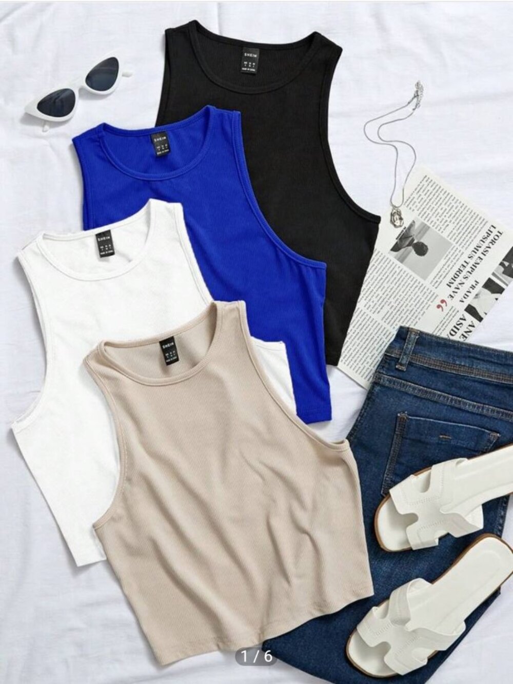 Women 4pcs Solid Ribbed Knit Tank Top Size US 8-10 NEW